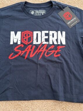 Born Primitive Navy Crop Top with White & Red Modern Savage Graphic